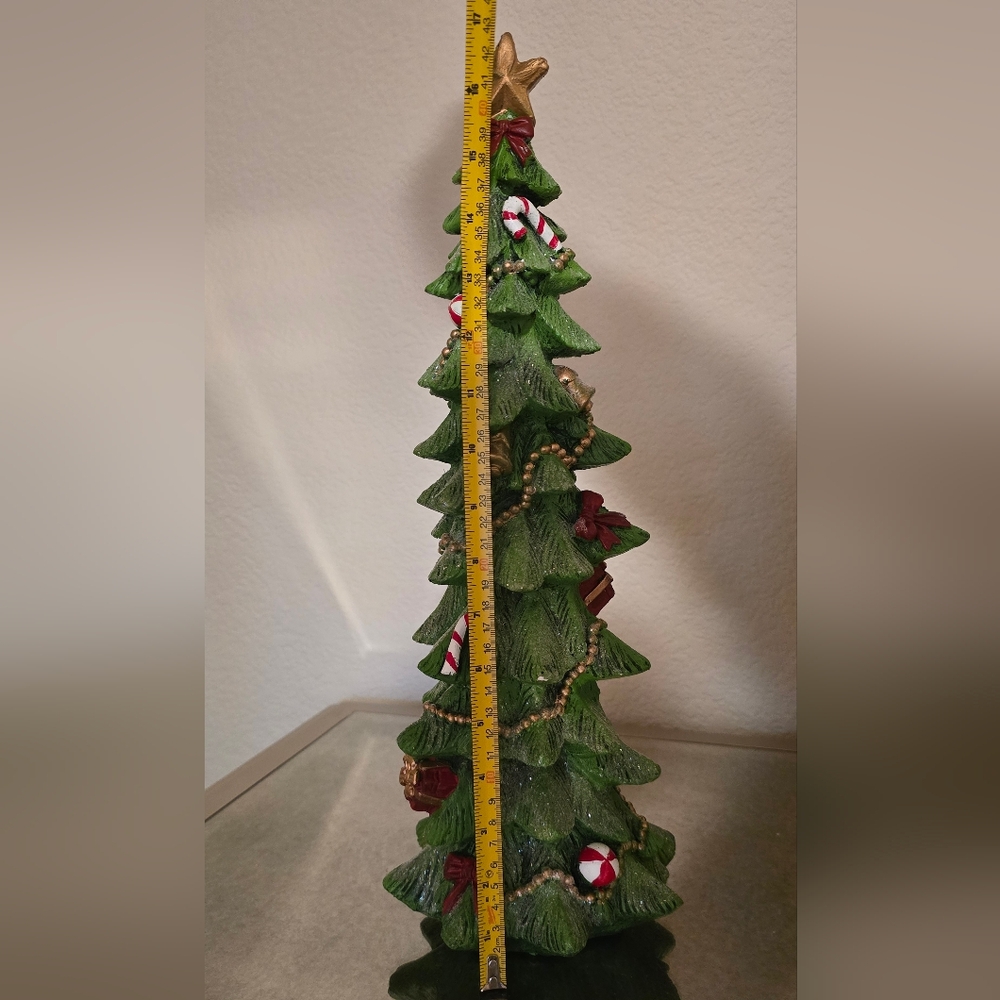 Festive Green Christmas Tree Figurine with Gold Accents - Picture 2 of 8